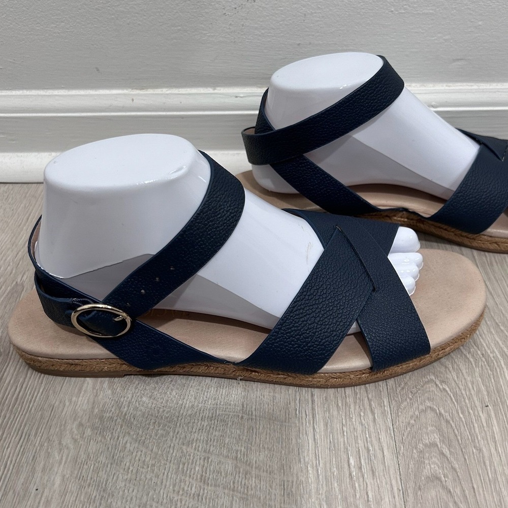 Jack Rogers‎ Navy Blue Leather Espadrille Flat Sandals Ankle Strap Womens 11M